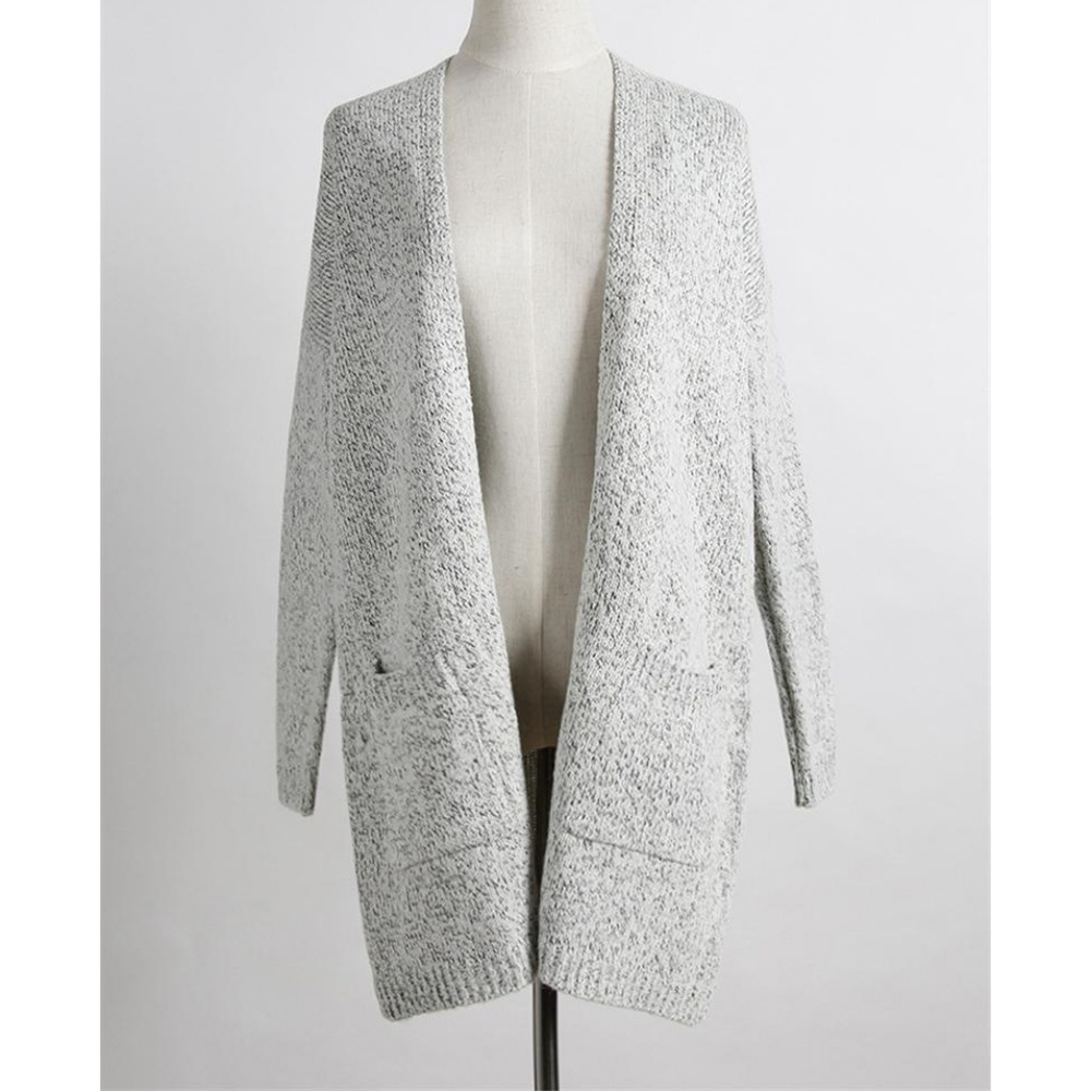 Essential Fall Cardigan Long Knit Grey w/ Pockets - Picture 2 of 6